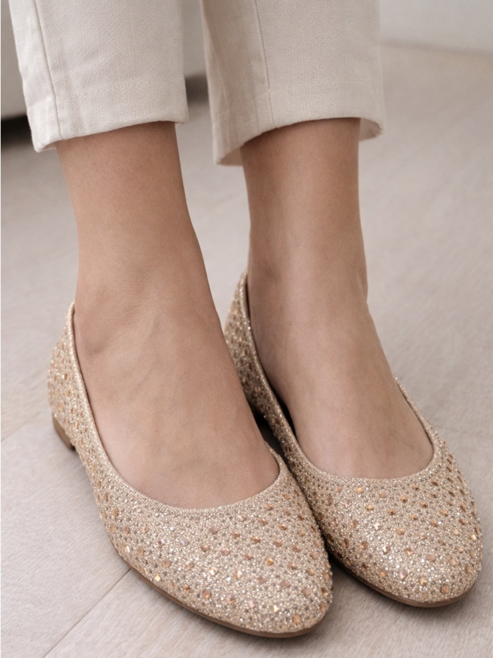 ✨ Hotcakes Rhinestone Embellished Ballet Flats – Champagne/Nude Sparkle ✨
